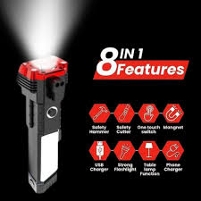 8-in-1 Multifunctional Rechargeable LED Flashlight & Power Bank – Super Bright Emergency Tool