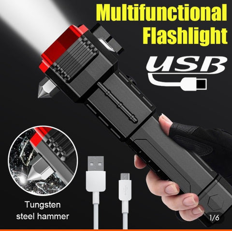 8-in-1 Multifunctional Rechargeable LED Flashlight & Power Bank – Super Bright Emergency Tool